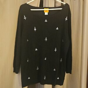 Ruby Rd. Black Scoop Neck Sweater with Scattered Silver Bead Accents 1X